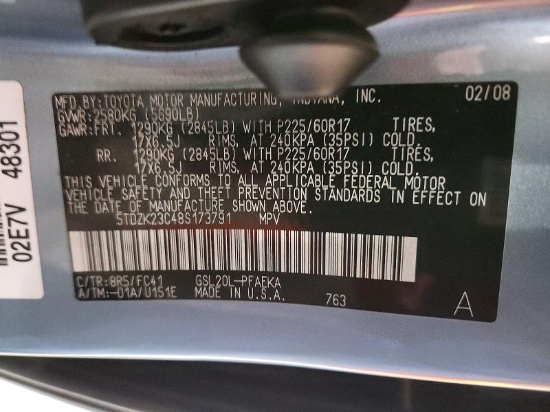 Продаж на аукціоні авто 2008 Toyota Sienna, vin: 5TDZK23C48S173791, номер лоту: 70638466