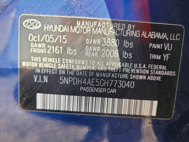 Продажа на аукционе авто 2016 Hyundai Elantra, vin: 5NPDH4AE5GH773040, номер лота: 65926356