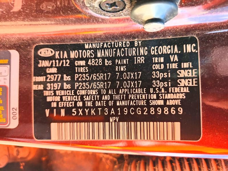 70453156 :رقم المزاد ، 5XYKT3A19CG289869 vin ، 2012 Kia Sorento مزاد بيع