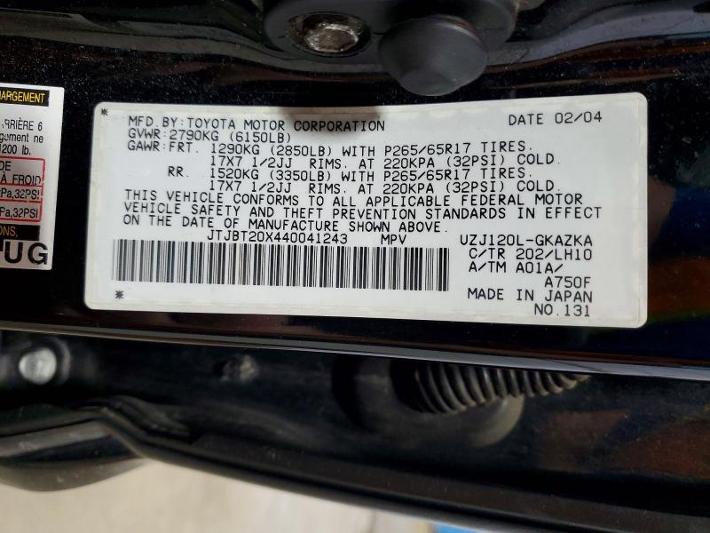 Aukcja sprzedaży 2004 Lexus Gx, vin: JTJBT20X440041243, numer aukcji: 69306886