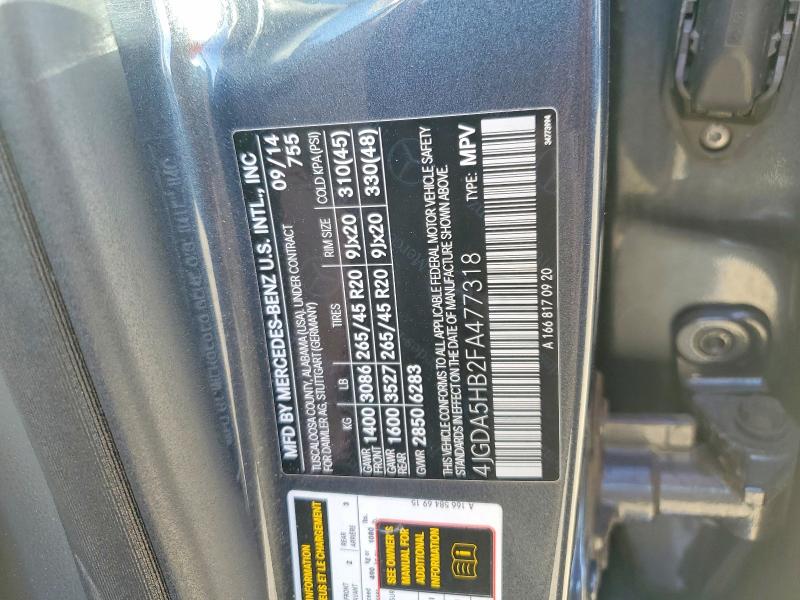 Aukcja sprzedaży 2015 Mercedes-benz Ml, vin: 4JGDA5HB2FA477318, numer aukcji: 70112756
