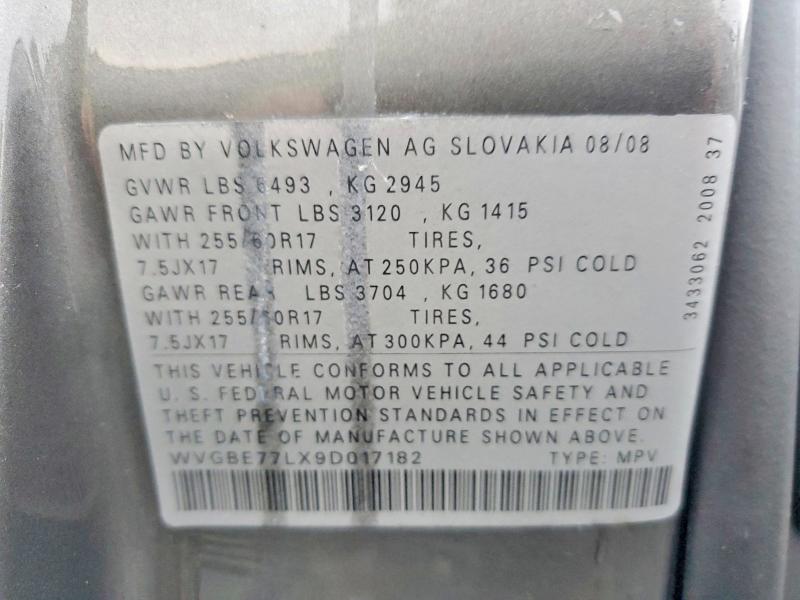 2009 Volkswagen Touareg 2 მანქანა იყიდება აუქციონზე, vin: WVGBE77LX9D017182, აუქციონის ნომერი: 70038656