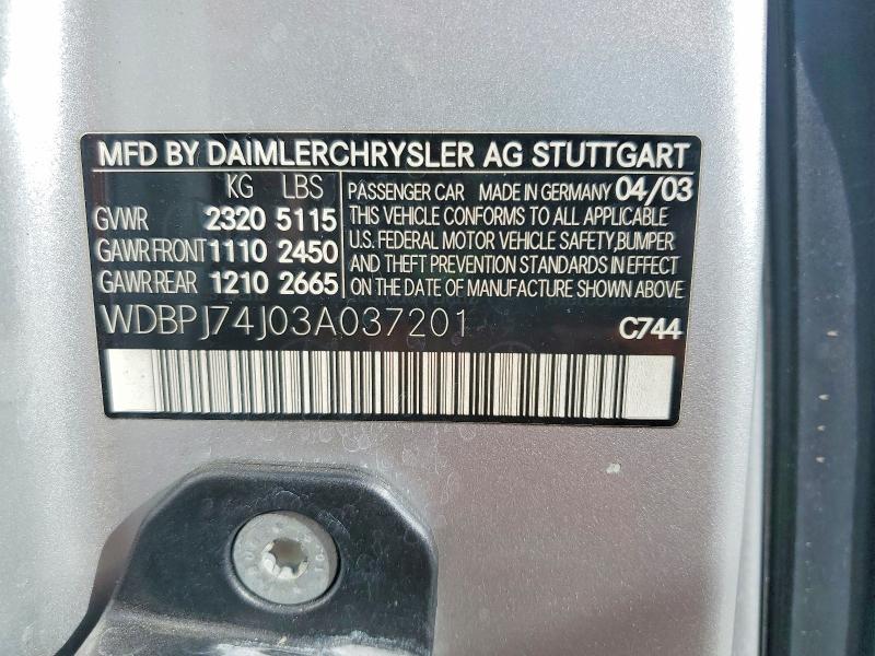 Aukcja sprzedaży 2003 Mercedes-benz Cl, vin: WDBPJ74J03A037201, numer aukcji: 67651176