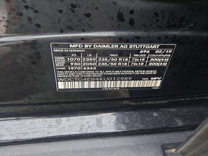 Продаж на аукціоні авто 2019 Mercedes-benz Gla, vin: WDCTG4EB4KU012989, номер лоту: 70701846
