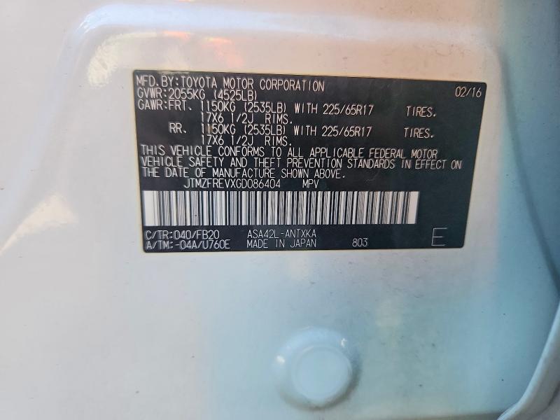 Aukcja sprzedaży 2016 Toyota Rav4, vin: JTMZFREVXGD086404, numer aukcji: 66800376