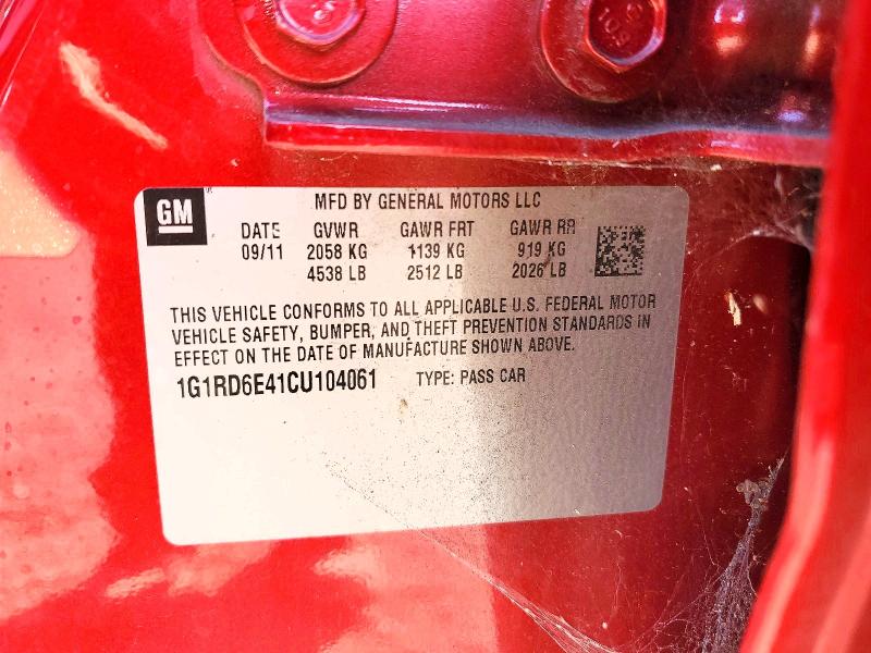 Aukcja sprzedaży 2012 Chevrolet Volt, vin: 1G1RD6E41CU104061, numer aukcji: 69657796