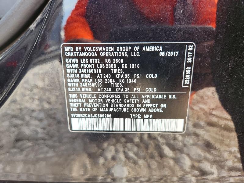 67912206 :رقم المزاد ، 1V2BR2CA3JC509206 vin ، 2018 Volkswagen Atlas مزاد بيع