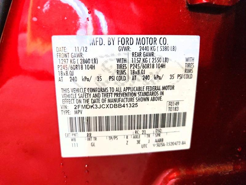 2013 Ford Edge მანქანა იყიდება აუქციონზე, vin: 2FMDK3JCXDBB41325, აუქციონის ნომერი: 70005696