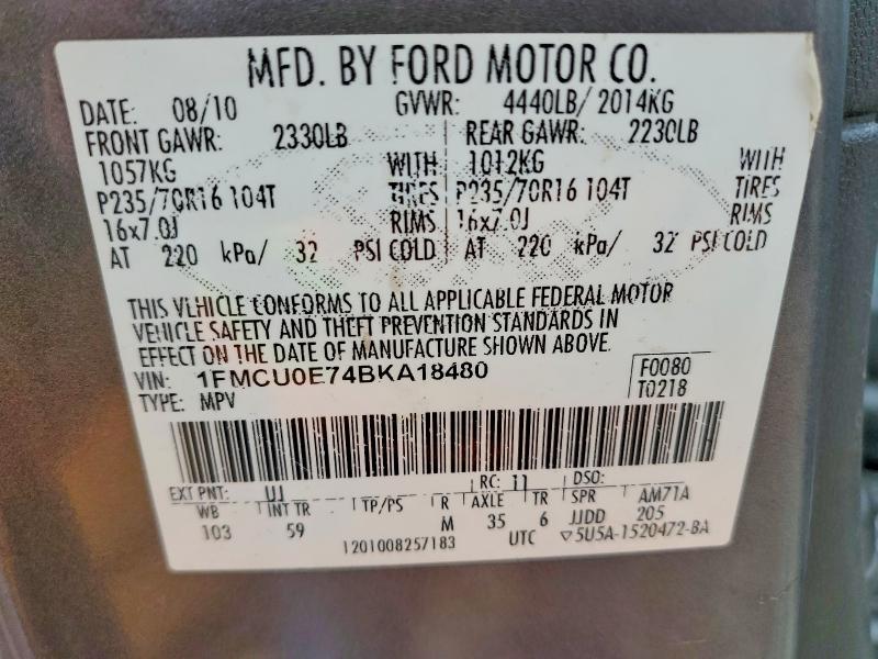 2011 Ford Escape მანქანა იყიდება აუქციონზე, vin: 1FMCU0E74BKA18480, აუქციონის ნომერი: 67754916