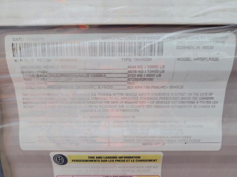 69330056 :رقم المزاد ، 4YDT39F29LW260428 vin ، 2020 Keystone Rv Other مزاد بيع