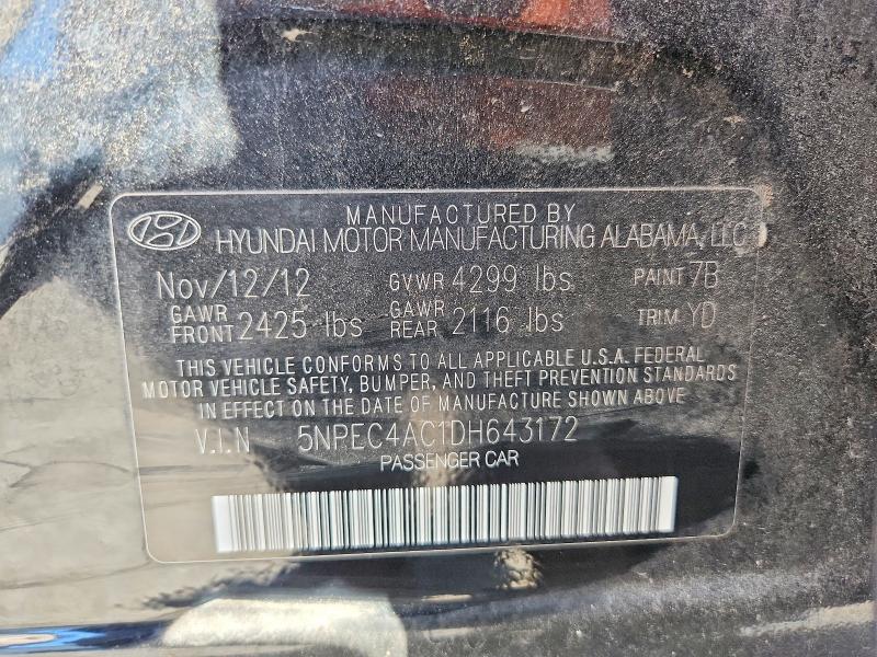 Продаж на аукціоні авто 2013 Hyundai Sonata, vin: 5NPEC4AC1DH643172, номер лоту: 68154926