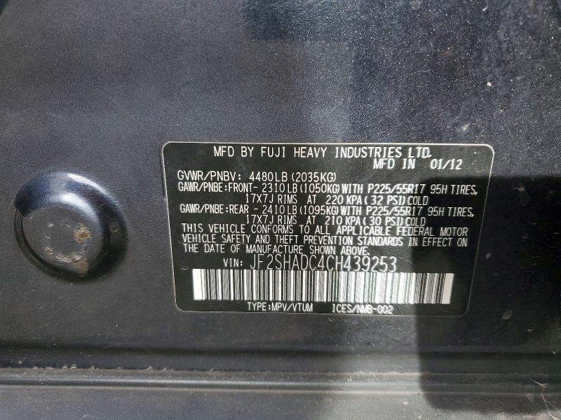 70461446 :رقم المزاد ، JF2SHADC4CH439253 vin ، 2012 Subaru Forester مزاد بيع