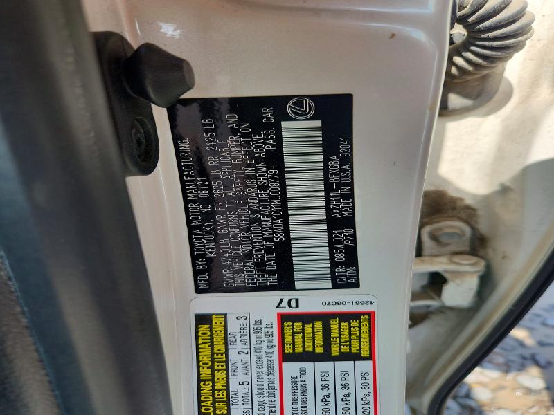 Aukcja sprzedaży 2021 Lexus Es, vin: 58ADA1C11MU008779, numer aukcji: 68971356