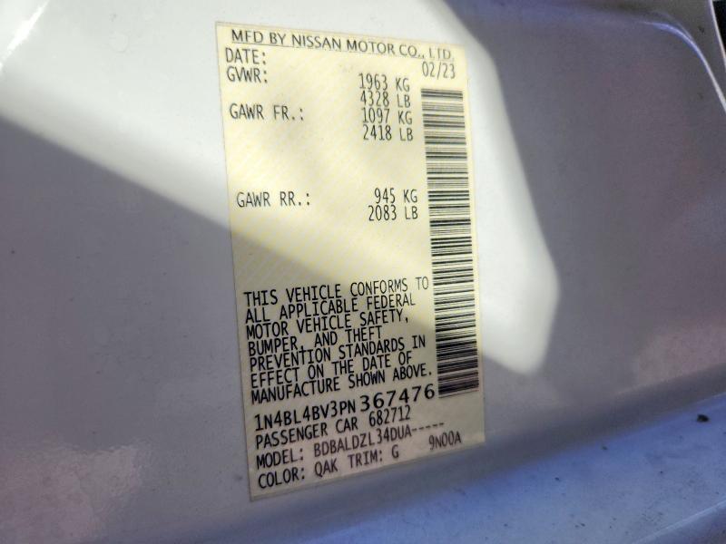 2023 Nissan Altima მანქანა იყიდება აუქციონზე, vin: 1N4BL4BV3PN367476, აუქციონის ნომერი: 70476706