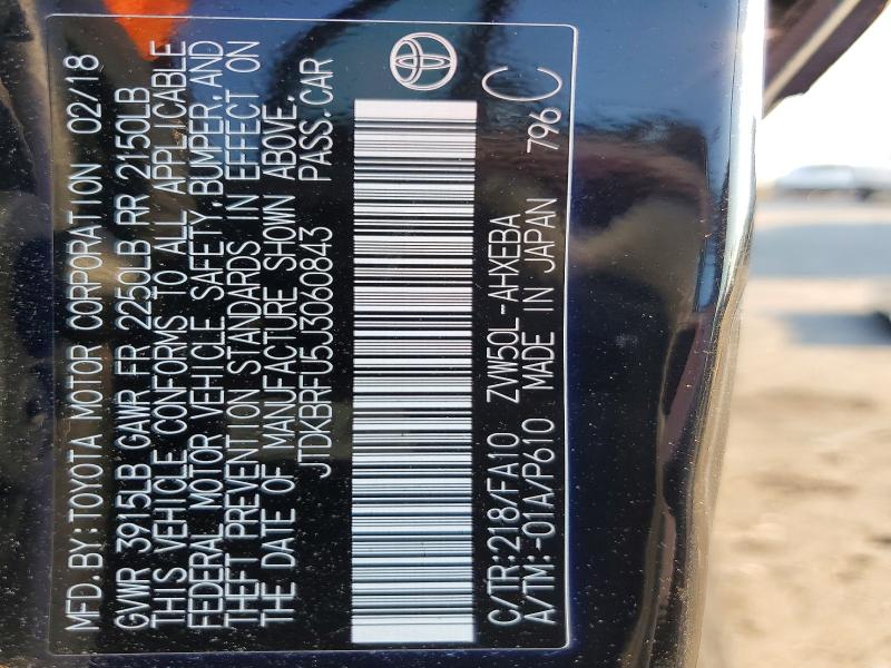 Aukcja sprzedaży 2018 Toyota Prius, vin: JTDKBRFU5J3060843, numer aukcji: 67806976