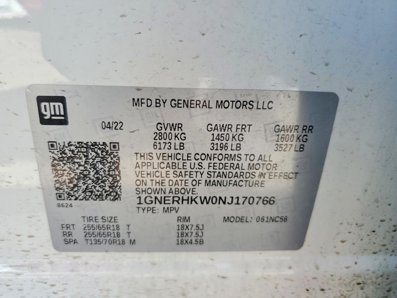 2022 Chevrolet Traverse მანქანა იყიდება აუქციონზე, vin: 1GNERHKW0NJ170766, აუქციონის ნომერი: 68371256