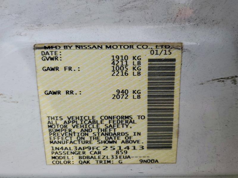 70155336 :رقم المزاد ، 1N4AL3AP9FC251413 vin ، 2015 Nissan Altima مزاد بيع