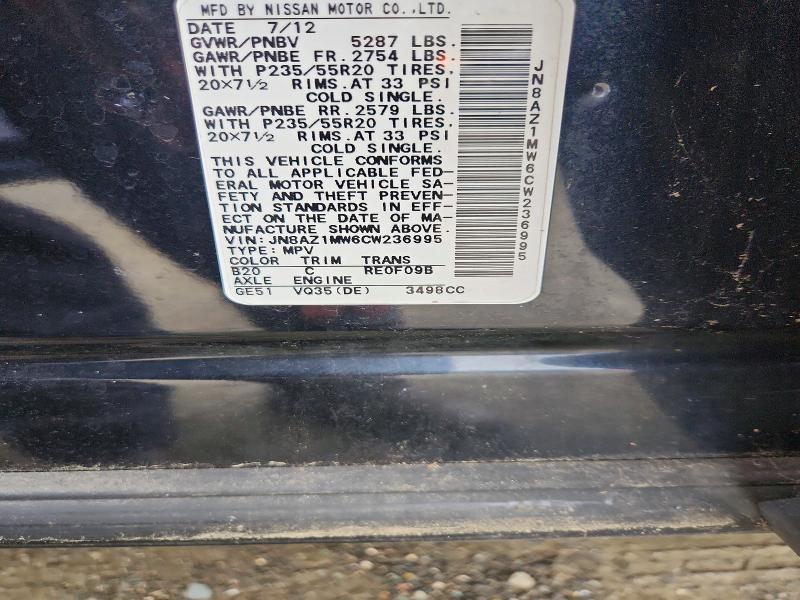 Aukcja sprzedaży 2012 Nissan Murano, vin: JN8AZ1MW6CW236995, numer aukcji: 67083756