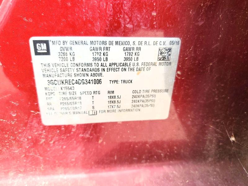 2016 Chevrolet Silverado მანქანა იყიდება აუქციონზე, vin: 3GCUKREC4GG341006, აუქციონის ნომერი: 68416416