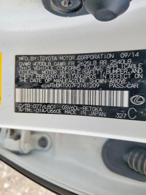 67922296 :رقم المزاد ، JTHBK1GG7F2161209 vin ، 2015 Lexus Es مزاد بيع