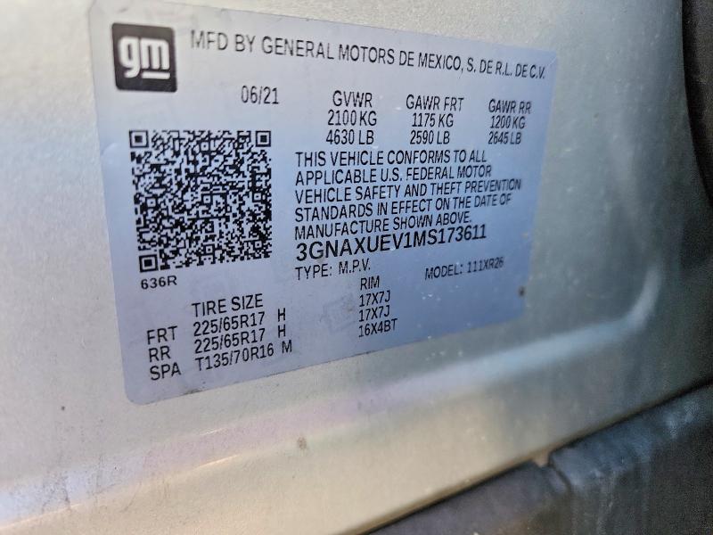 Aukcja sprzedaży 2021 Chevrolet Equinox, vin: 3GNAXUEV1MS173611, numer aukcji: 70015796