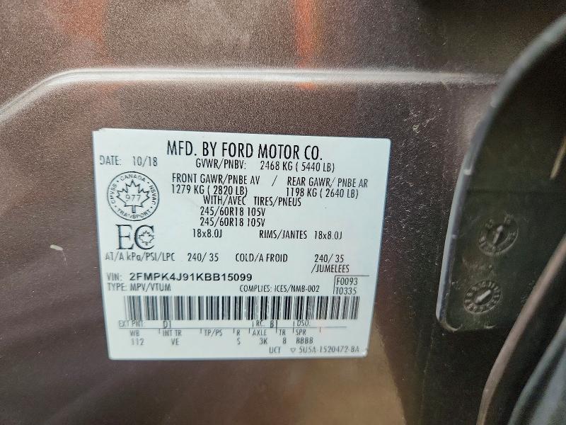 Aukcja sprzedaży 2019 Ford Edge, vin: 2FMPK4J91KBB15099, numer aukcji: 70611966