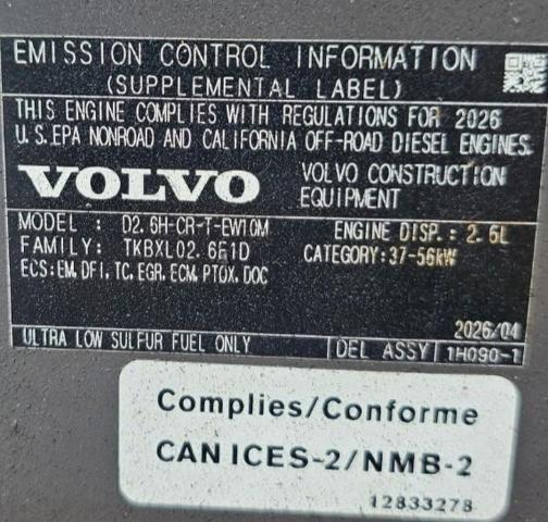 70635816 :رقم المزاد ، VCE0C1ZFV00410579 vin ، 2026 Volvo Excav Ec46 مزاد بيع