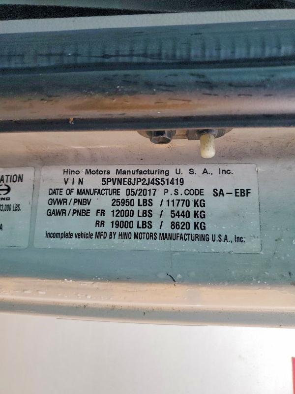 70744836 :رقم المزاد ، 5PVNE8JP2J4S51419 vin ، 2018 Hino 258/268 مزاد بيع