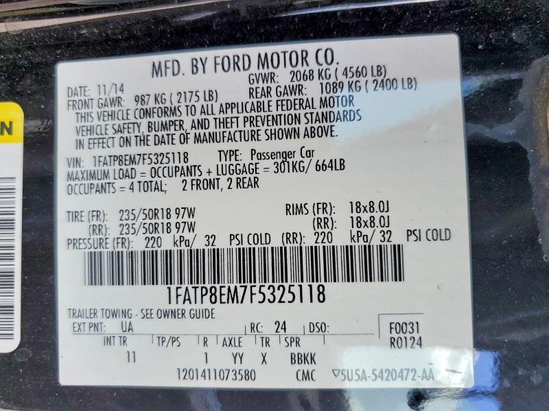 Продаж на аукціоні авто 2015 Ford Mustang, vin: 1FATP8EM7F5325118, номер лоту: 69540466
