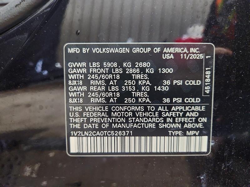 Продаж на аукціоні авто 2026 Volkswagen Atlas, vin: 1V2LN2CA0TC526371, номер лоту: 68927606