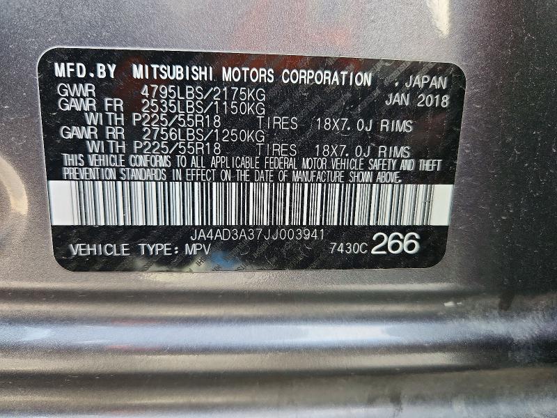 2018 Mitsubishi Outlander მანქანა იყიდება აუქციონზე, vin: JA4AD3A37JJ003941, აუქციონის ნომერი: 67353656