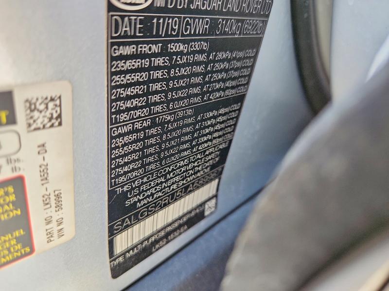 2020 Land Rover Range Rover მანქანა იყიდება აუქციონზე, vin: SALGS2RU5LA589967, აუქციონის ნომერი: 68254786