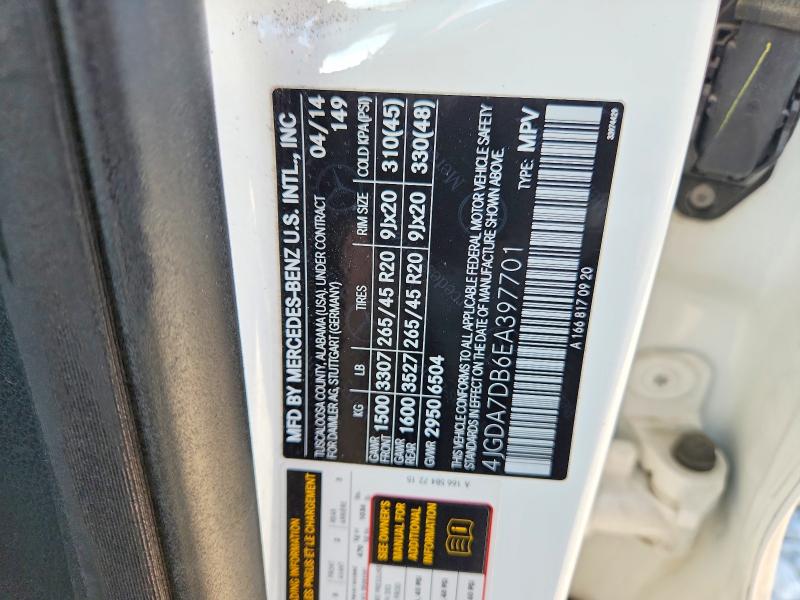 66856516 :رقم المزاد ، 4JGDA7DB6EA397701 vin ، 2014 Mercedes-benz Ml مزاد بيع