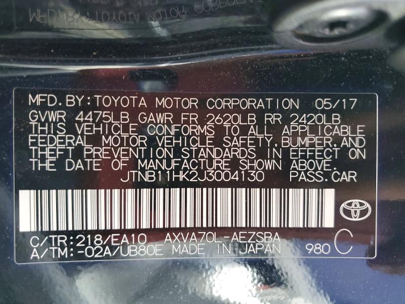 Aukcja sprzedaży 2018 Toyota Camry, vin: JTNB11HK2J3004130, numer aukcji: 70214806