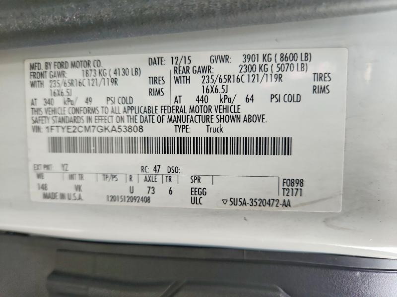 2016 Ford Transit მანქანა იყიდება აუქციონზე, vin: 1FTYE2CM7GKA53808, აუქციონის ნომერი: 69046316