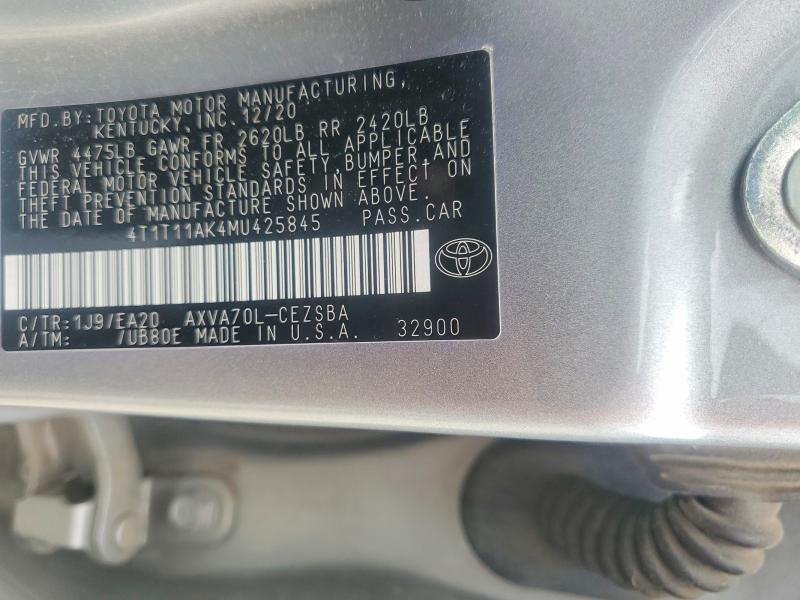 Aukcja sprzedaży 2021 Toyota Camry, vin: 4T1T11AK4MU425845, numer aukcji: 70719106