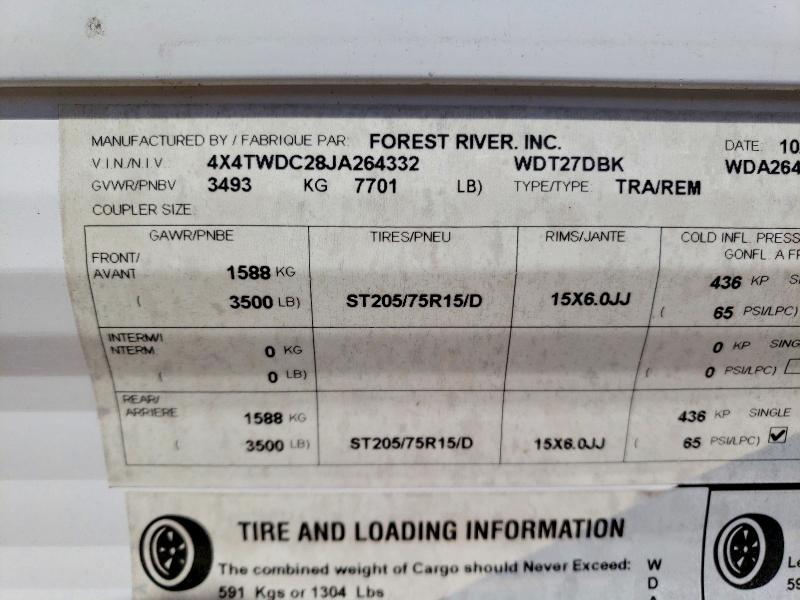 Aukcja sprzedaży 2018 Foresriver Wildwood, vin: 4X4TWDC28JA264332, numer aukcji: 66805676