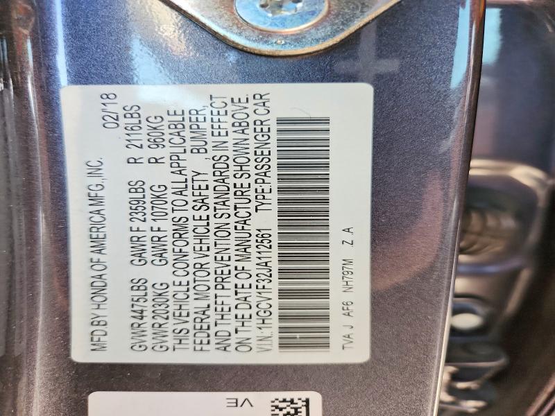 Aukcja sprzedaży 2018 Honda Accord, vin: 1HGCV1F32JA112561, numer aukcji: 69570406