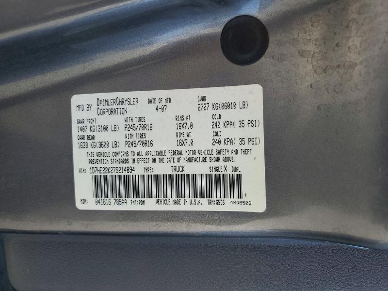 67494526 :رقم المزاد ، 1D7HE22K27S214894 vin ، 2007 Dodge Dakota مزاد بيع