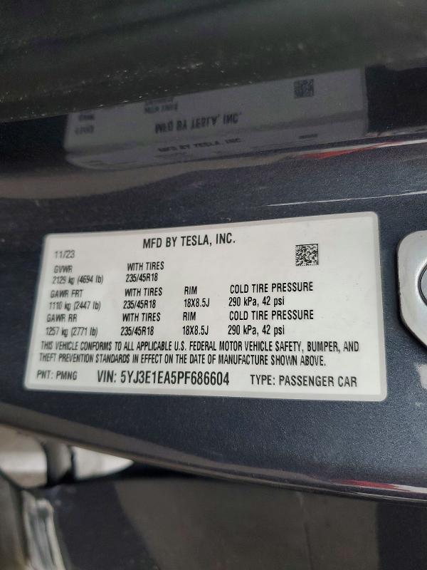 69008006 :رقم المزاد ، 5YJ3E1EA5PF686604 vin ، 2023 Tesla Model 3 مزاد بيع
