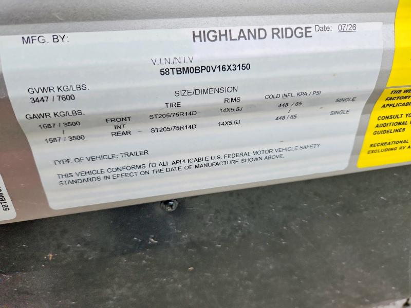 Aukcja sprzedaży 2027 Highland Ridge Open Range, vin: 58TBM0BP0V16X3150, numer aukcji: 69218026