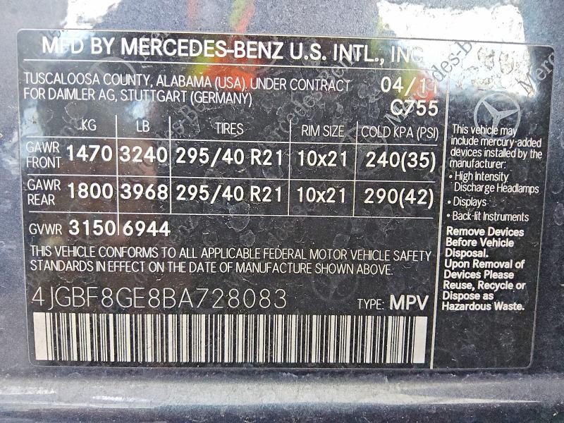 Aukcja sprzedaży 2011 Mercedes-benz Gl, vin: 4JGBF8GE8BA728083, numer aukcji: 68246256