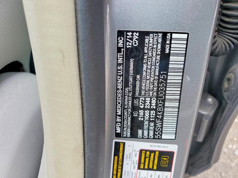 70056586 :رقم المزاد ، 55SWF4KBXFU035751 vin ، 2015 Mercedes-benz C مزاد بيع
