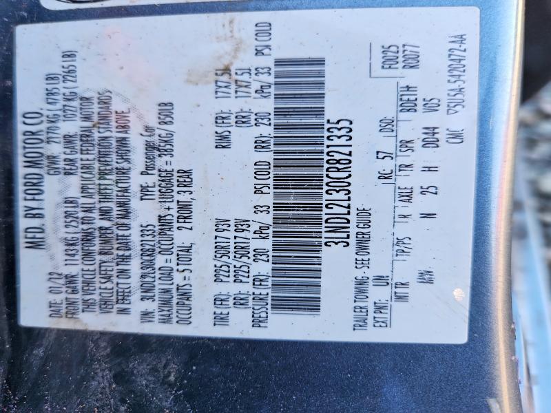 Aukcja sprzedaży 2012 Lincoln Mkz, vin: 3LNDL2L30CR821335, numer aukcji: 70841156