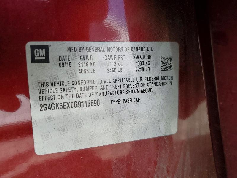 70368676 :رقم المزاد ، 2G4GK5EX0G9115690 vin ، 2016 Buick Regal مزاد بيع