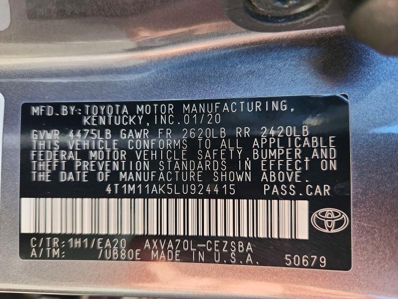 69793656 :رقم المزاد ، 4T1M11AK5LU924415 vin ، 2020 Toyota Camry مزاد بيع