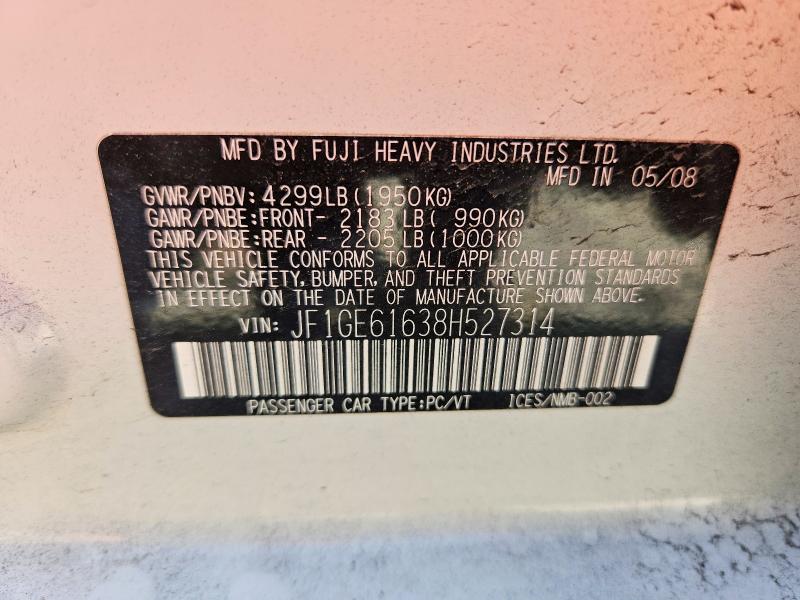 2008 Subaru Impreza მანქანა იყიდება აუქციონზე, vin: JF1GE61638H527314, აუქციონის ნომერი: 67983866
