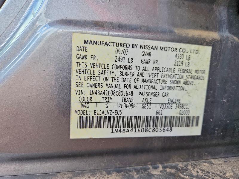 Aukcja sprzedaży 2008 Nissan Maxima, vin: 1N4BA41E08C805648, numer aukcji: 70861696