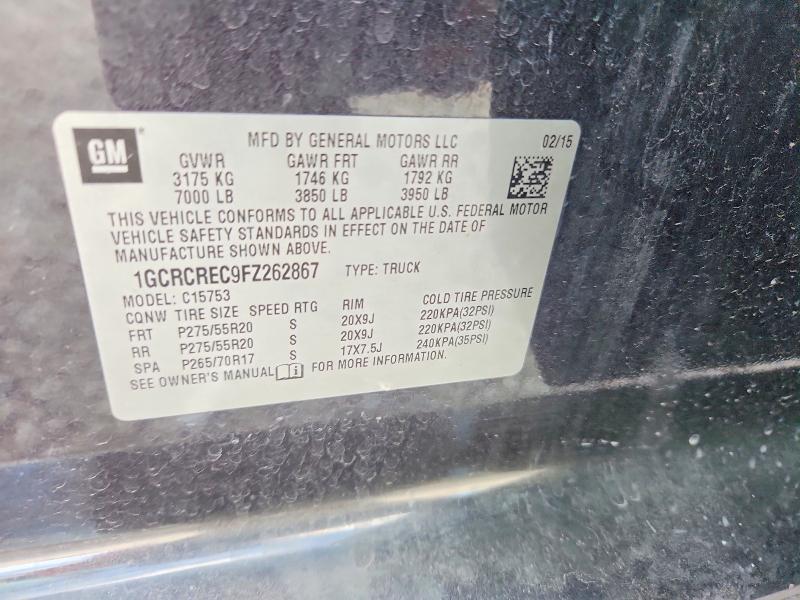 68945256 :رقم المزاد ، 1GCRCREC9FZ262867 vin ، 2015 Chevrolet Silverado مزاد بيع
