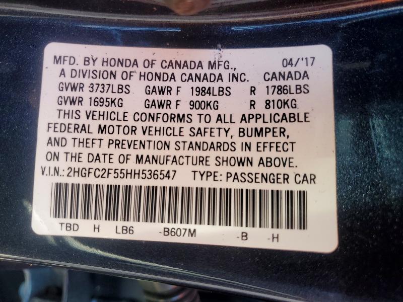 2017 Honda Civic მანქანა იყიდება აუქციონზე, vin: 2HGFC2F55HH536547, აუქციონის ნომერი: 68344826